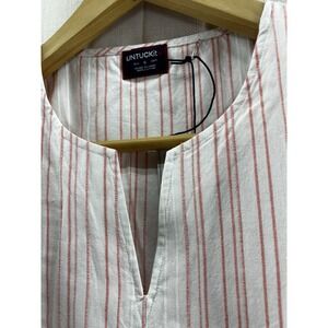 Untuckit NWT Blouse Tunic Top Durfort Women Size 6 White Pink Stripe Long Sleeve